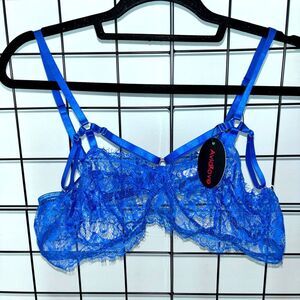 Avidlove Stretch Lace Cage Style Blue Bralette NWT